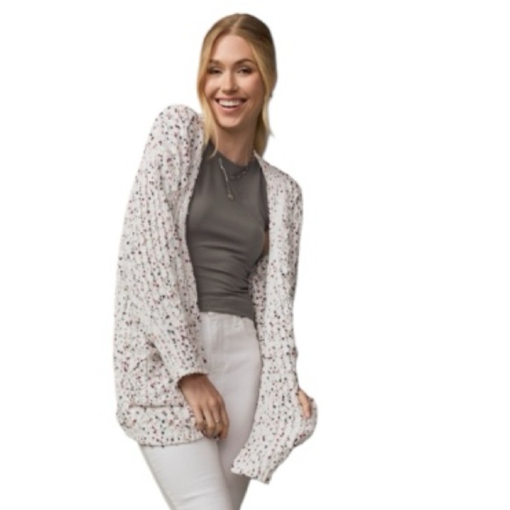 Moon & Madison Chenille Rainbow Bobble Cardigan Sweater Pockets Soft Cozy Medium